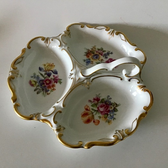 Germany Divided Dish w/ Handle w/ Flowers - Picture 1 of 7